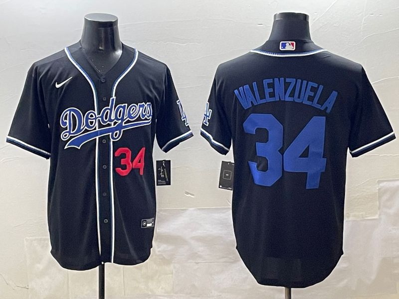 Men 2025 Los Angeles Dodgers #34 Valenzuela Black Three generations Fashion Nike MLB Jersey style 3->los angeles dodgers->MLB Jersey